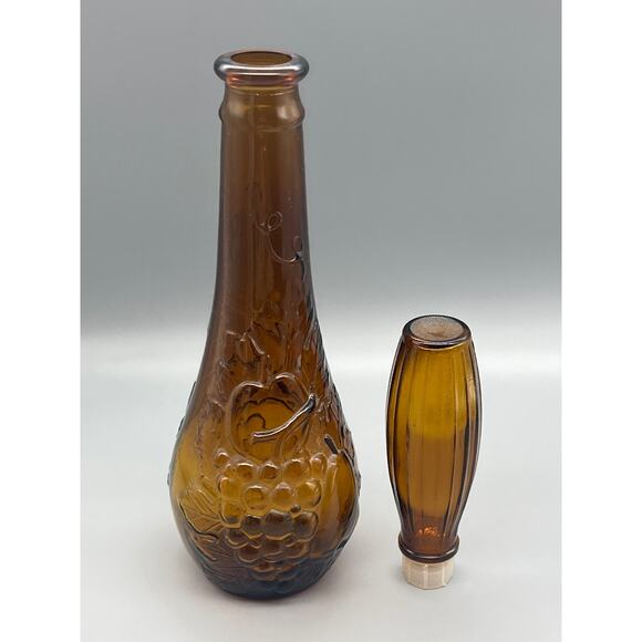 Vintage MCM Dabs Amber Glass Embossed Fruits Decanter From Portugal READ - Picture 5 of 12